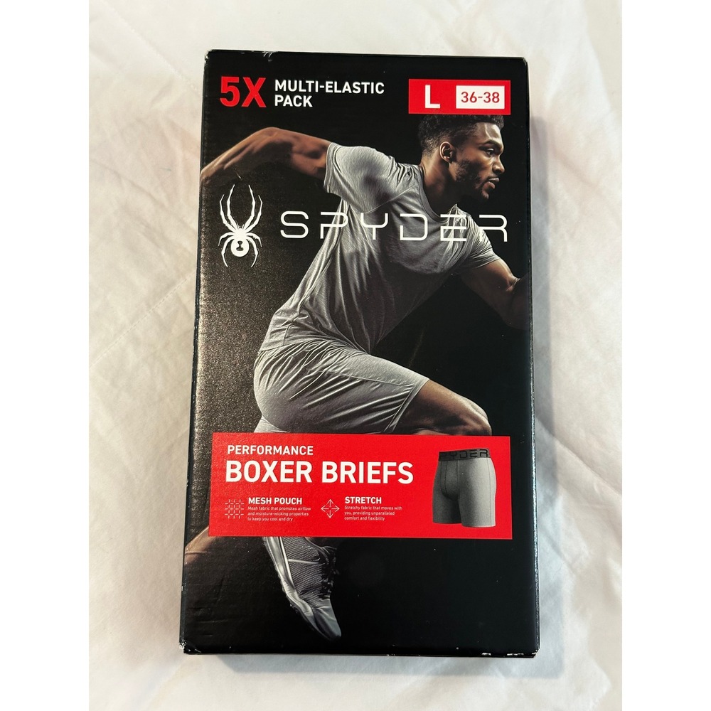 Spyder Mens Performance Boxer Briefs 5-Pack Green Grey Large 36-38 ABS903GN NEW